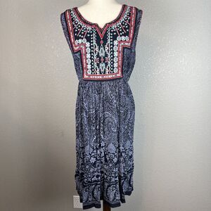 California Moonrise Women Boho Midi Dress M Medium Multicolor Beaded Embroidered